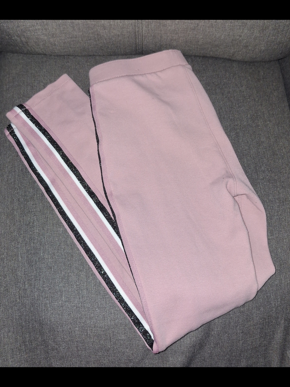 Place Light Pink Leggings with Black & White Side Stripes